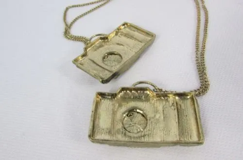 Brown Red Orange Long Rusty Gold Collector Camera Old Fashion Necklace