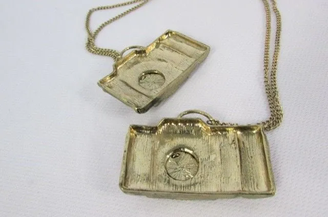 Brown Red Orange Long Rusty Gold Collector Camera Old Fashion Necklace