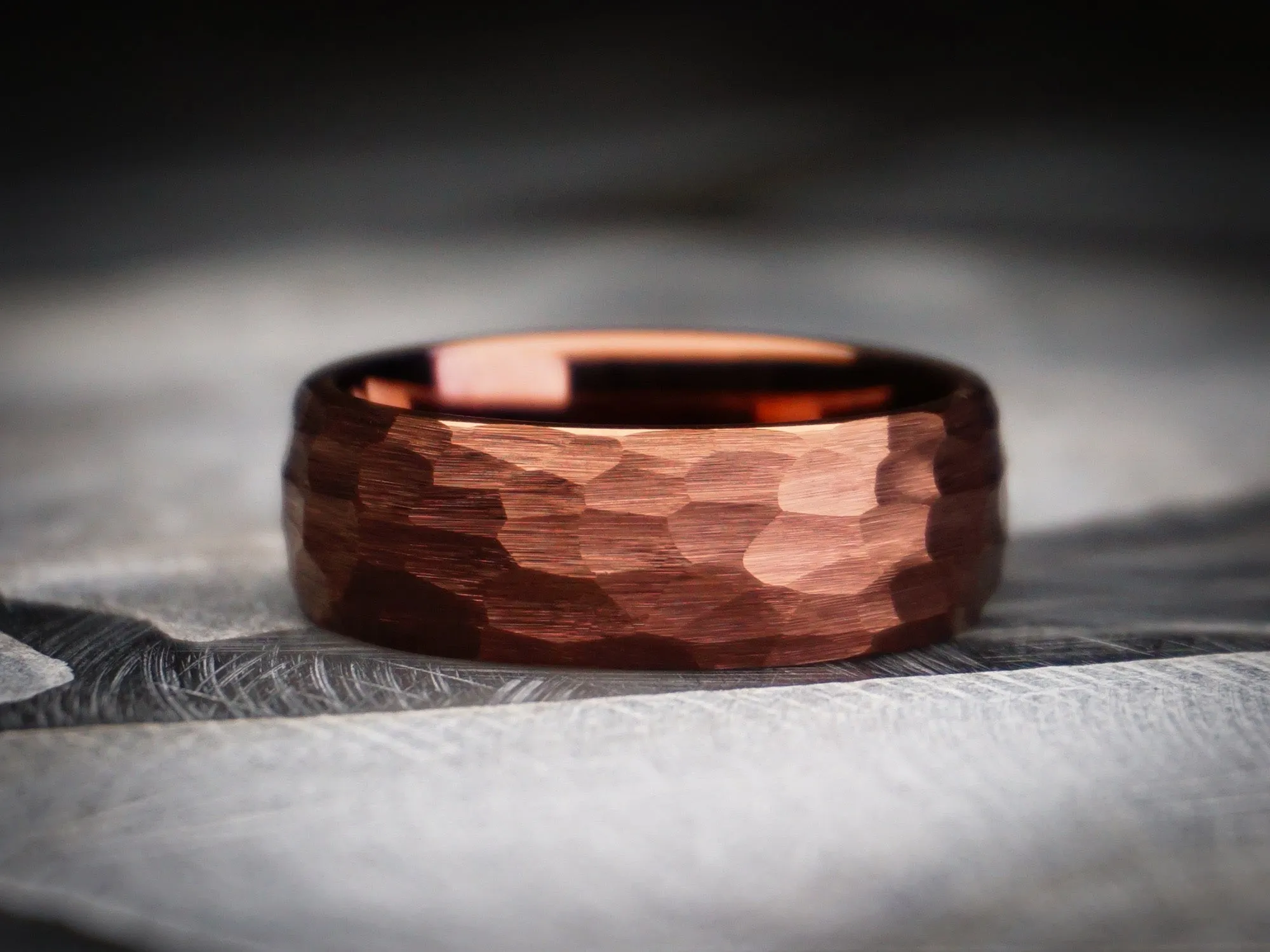 Brown Tungsten Ring, Hammered Finish - 8MM