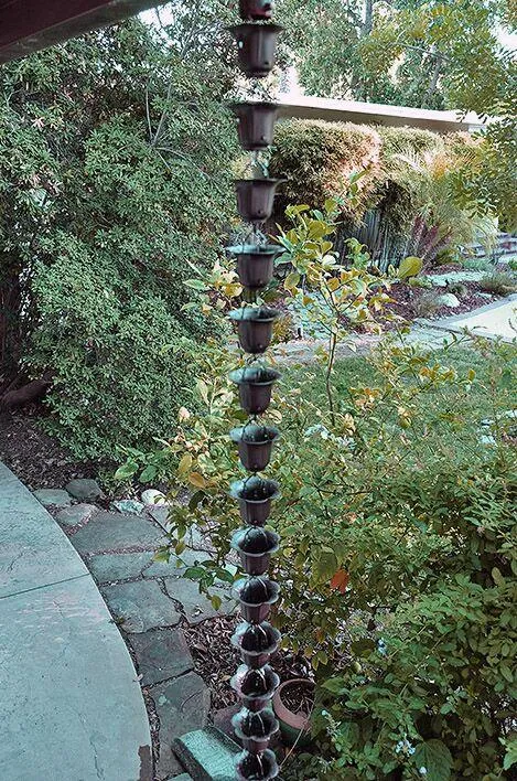 Buttercup Rain Chain - Dark Bronze Premium Decorative Downspout Alternative