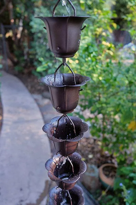 Buttercup Rain Chain - Dark Bronze Premium Decorative Downspout Alternative