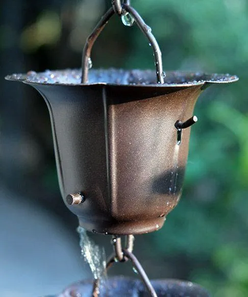 Buttercup Rain Chain - Dark Bronze Premium Decorative Downspout Alternative