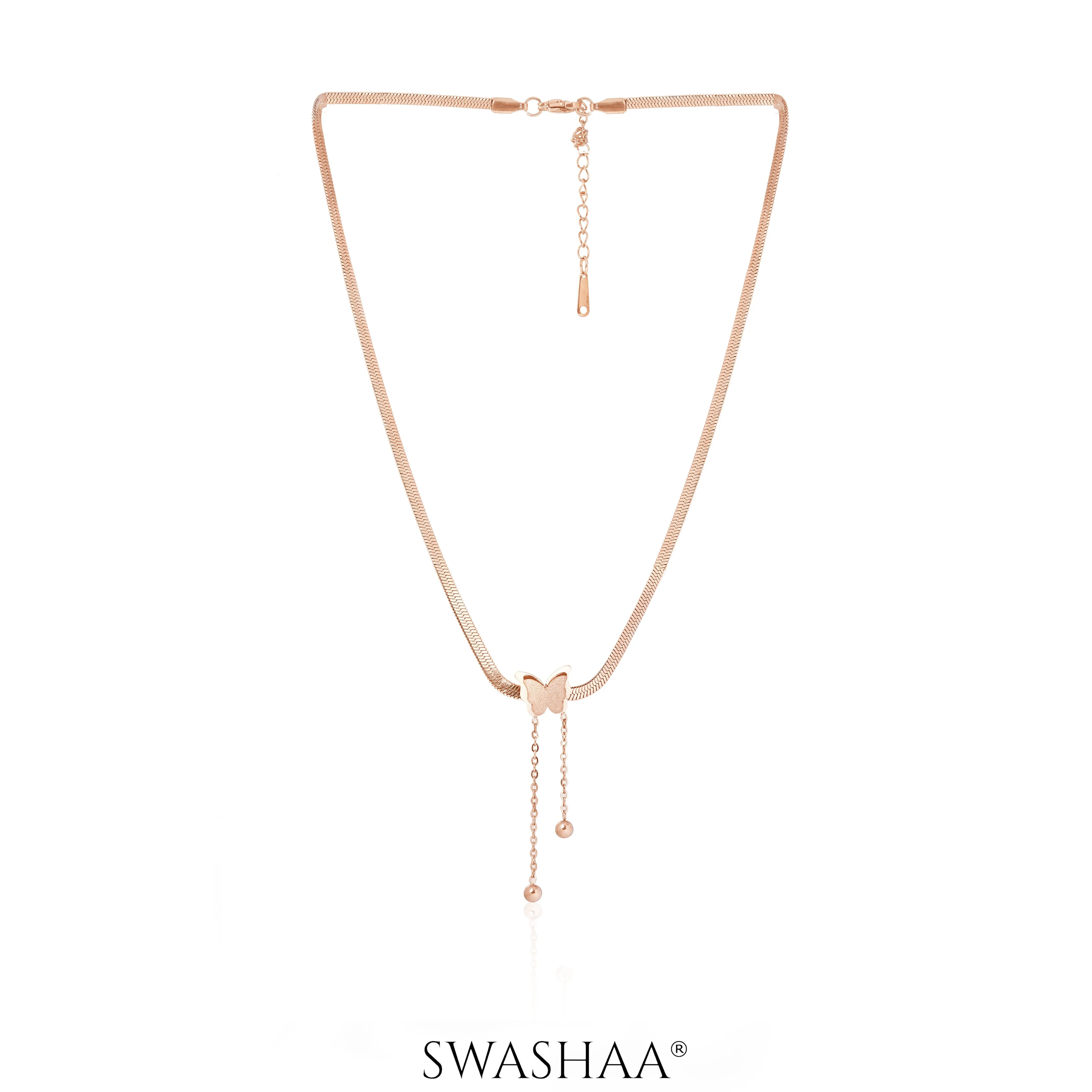 Butterfly Snake Chain Rosegold Plated Necklace