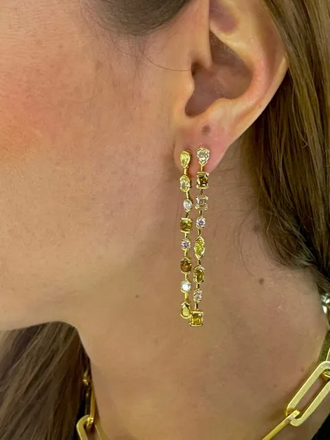 Cascading Yellow Diamond Long Earrings
