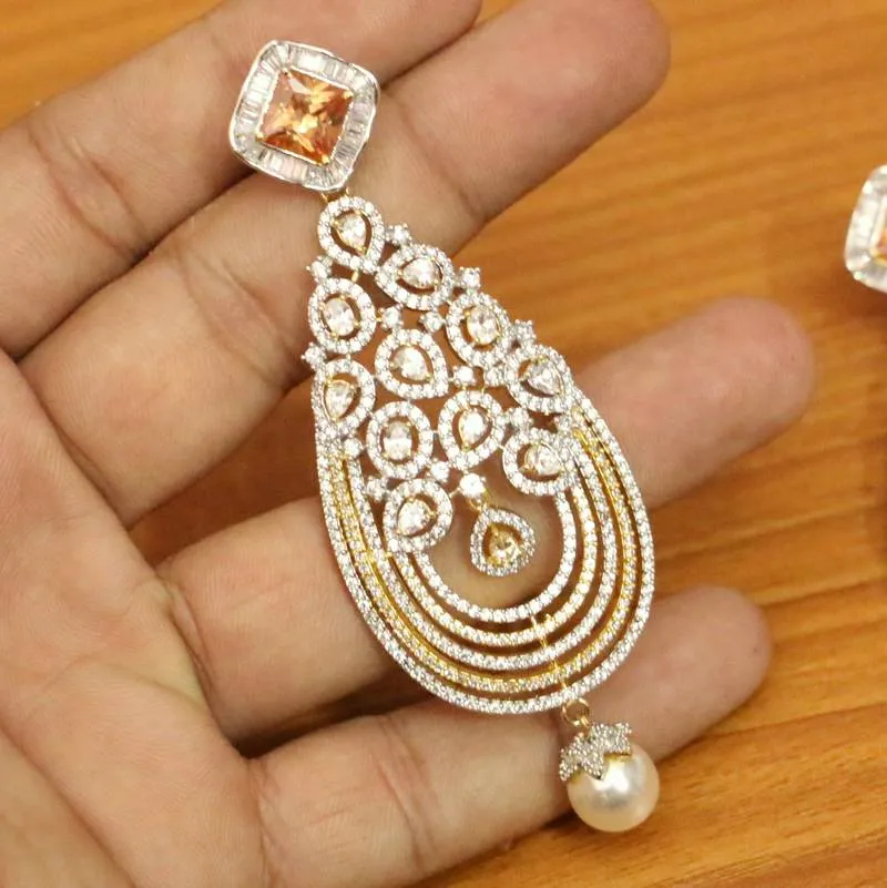 Champagne Colour & CZ Studded Danglers