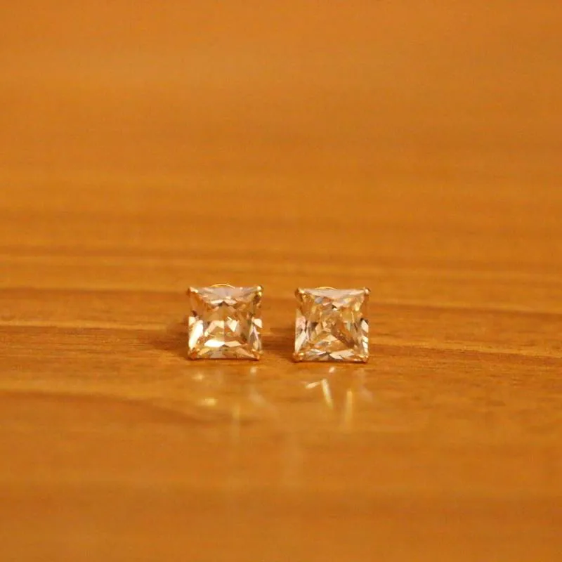 Champagne Colour Square Shaped Gold Plated Studs
