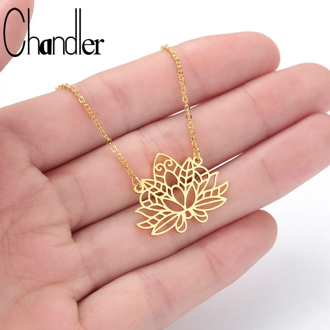 Chandler Stainless Steel Blooming Lotus Flower Necklace Origami Flower