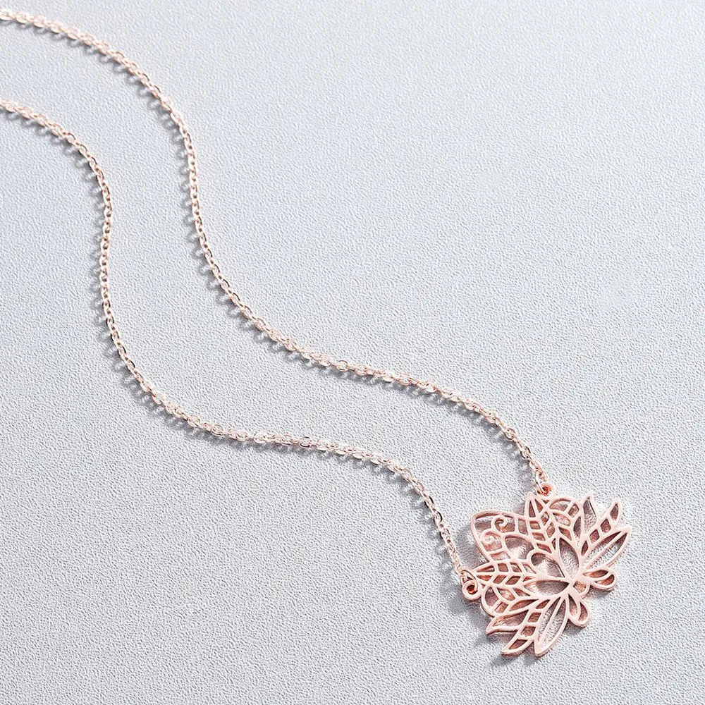 Chandler Stainless Steel Blooming Lotus Flower Necklace Origami Flower