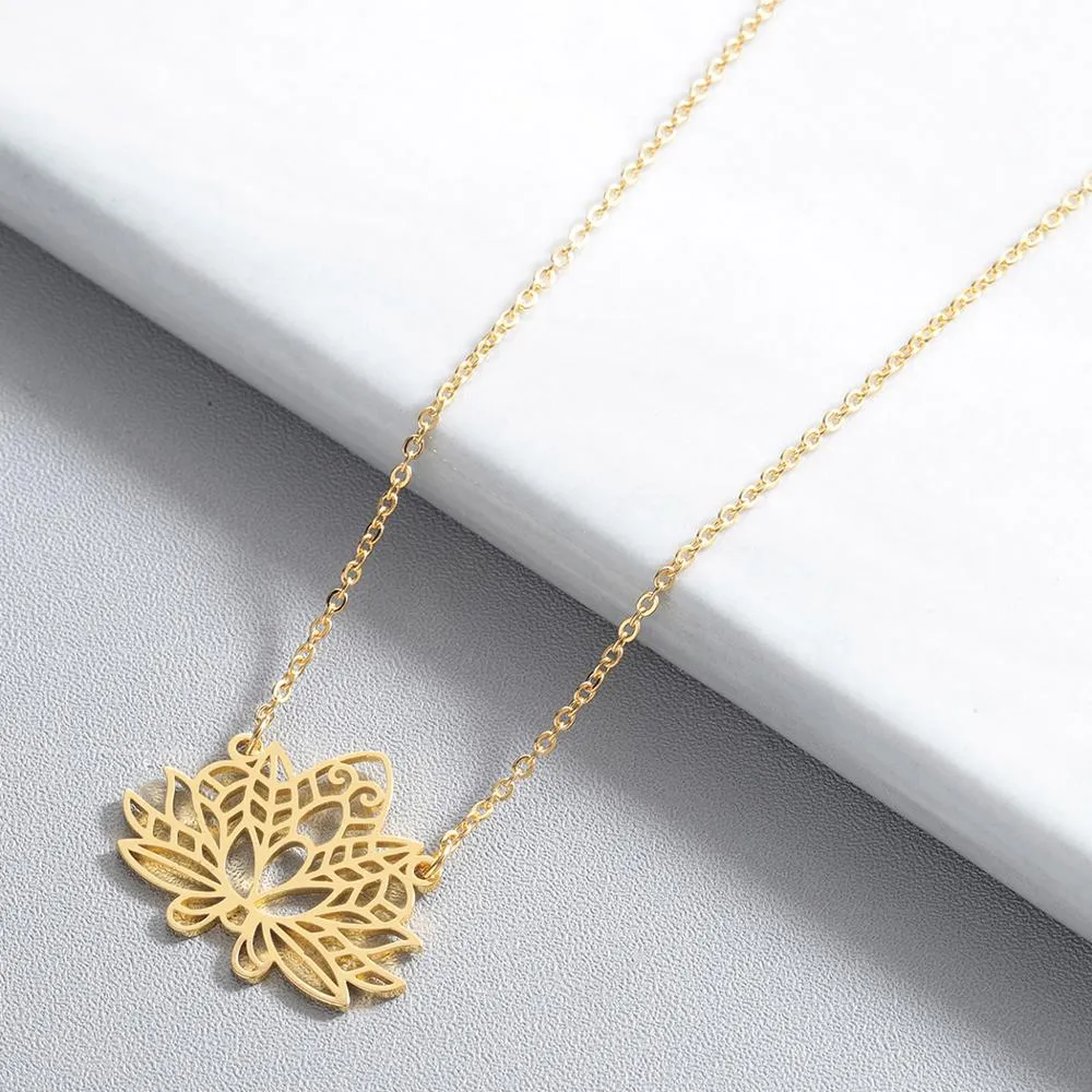Chandler Stainless Steel Blooming Lotus Flower Necklace Origami Flower