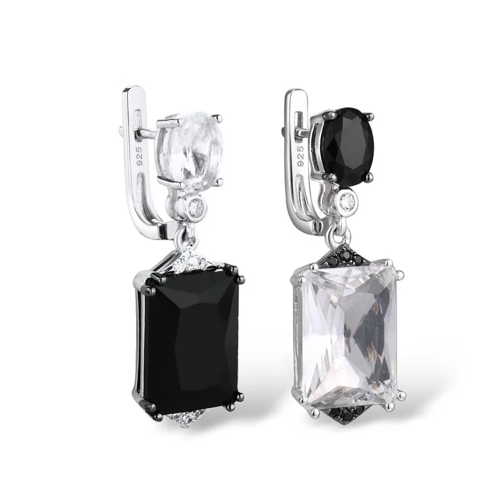 Chicmy-925 Sterling Silver Sparkling White Black Crystal Drop Earrings