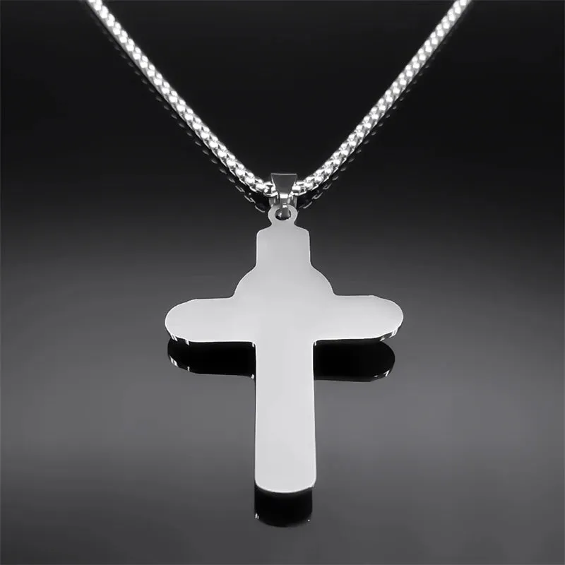 Christian Cross Necklace for Men Women Stainless Steel Gold Silver Color