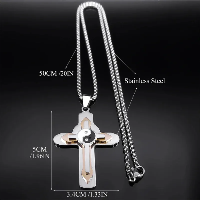 Christian Cross Necklace for Men Women Stainless Steel Gold Silver Color