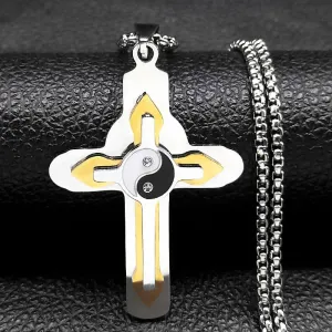 Christian Cross Necklace for Men Women Stainless Steel Gold Silver Color