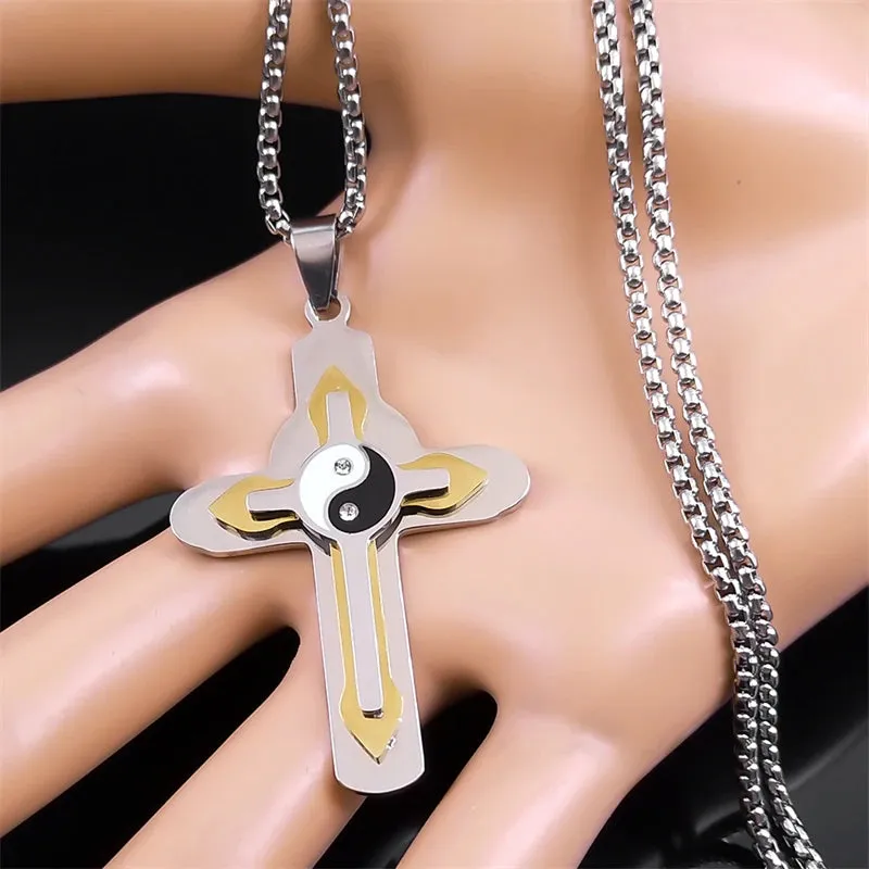 Christian Cross Necklace for Men Women Stainless Steel Gold Silver Color