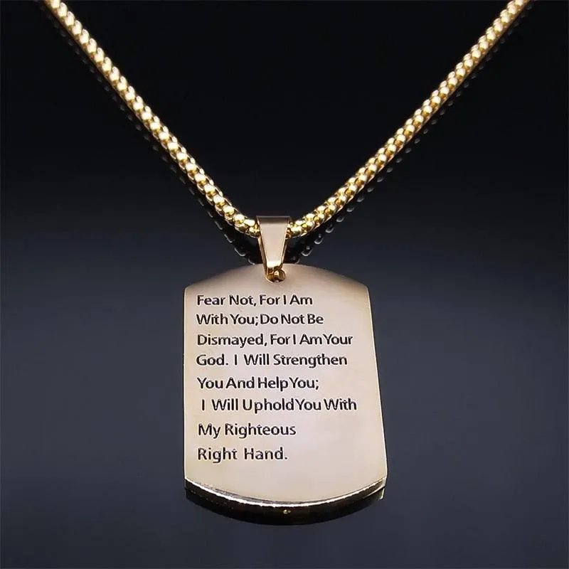Christian Jesus Cross Necklace - Stainless Steel Fear Not for I Am with You Bible Verse Encourage Jewellery