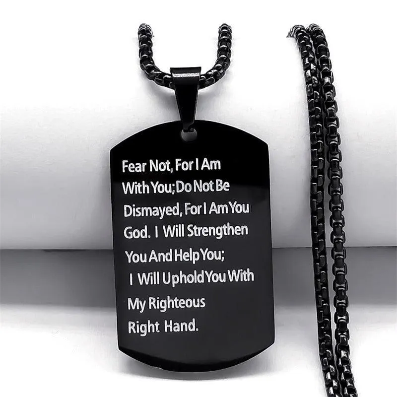 Christian Jesus Cross Necklace - Stainless Steel Fear Not for I Am with You Bible Verse Encourage Jewellery