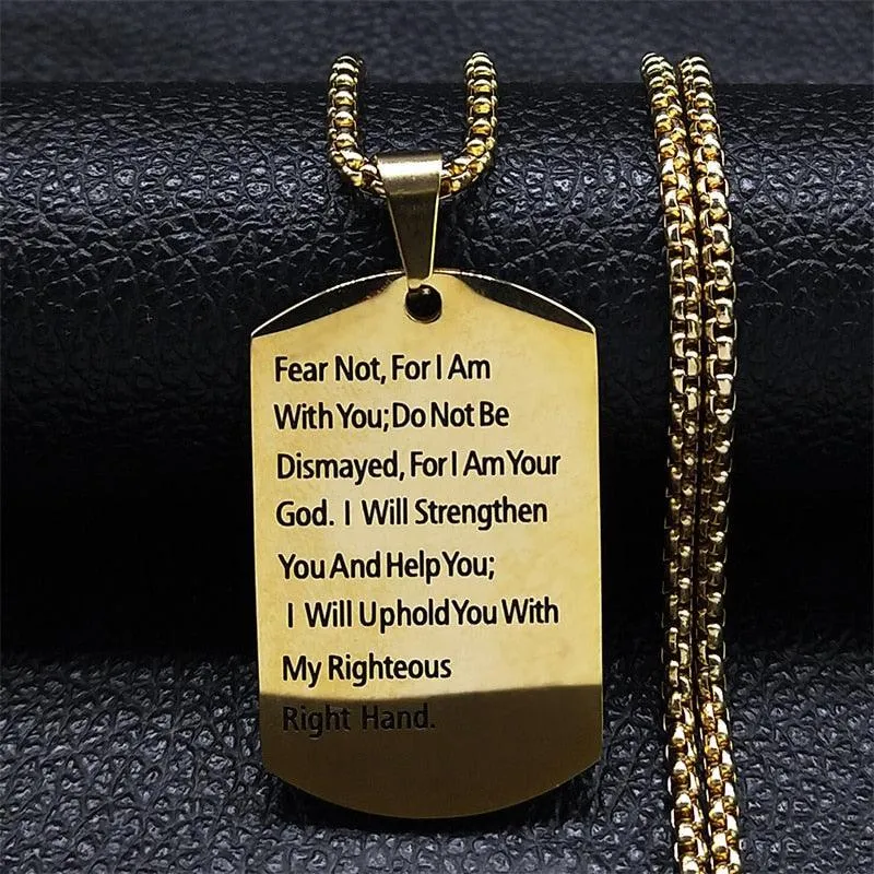 Christian Jesus Cross Necklace - Stainless Steel Fear Not for I Am with You Bible Verse Encourage Jewellery