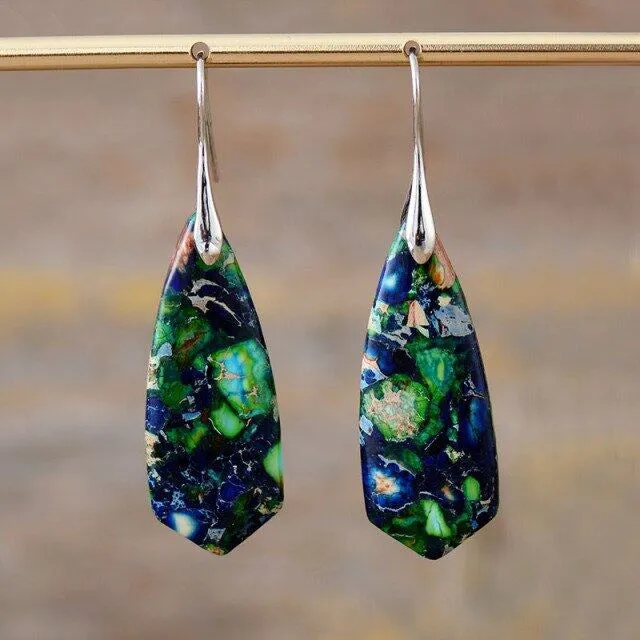 Colorful Imperial Jasper Cone-shaped Natural Stone Irregular Earrings