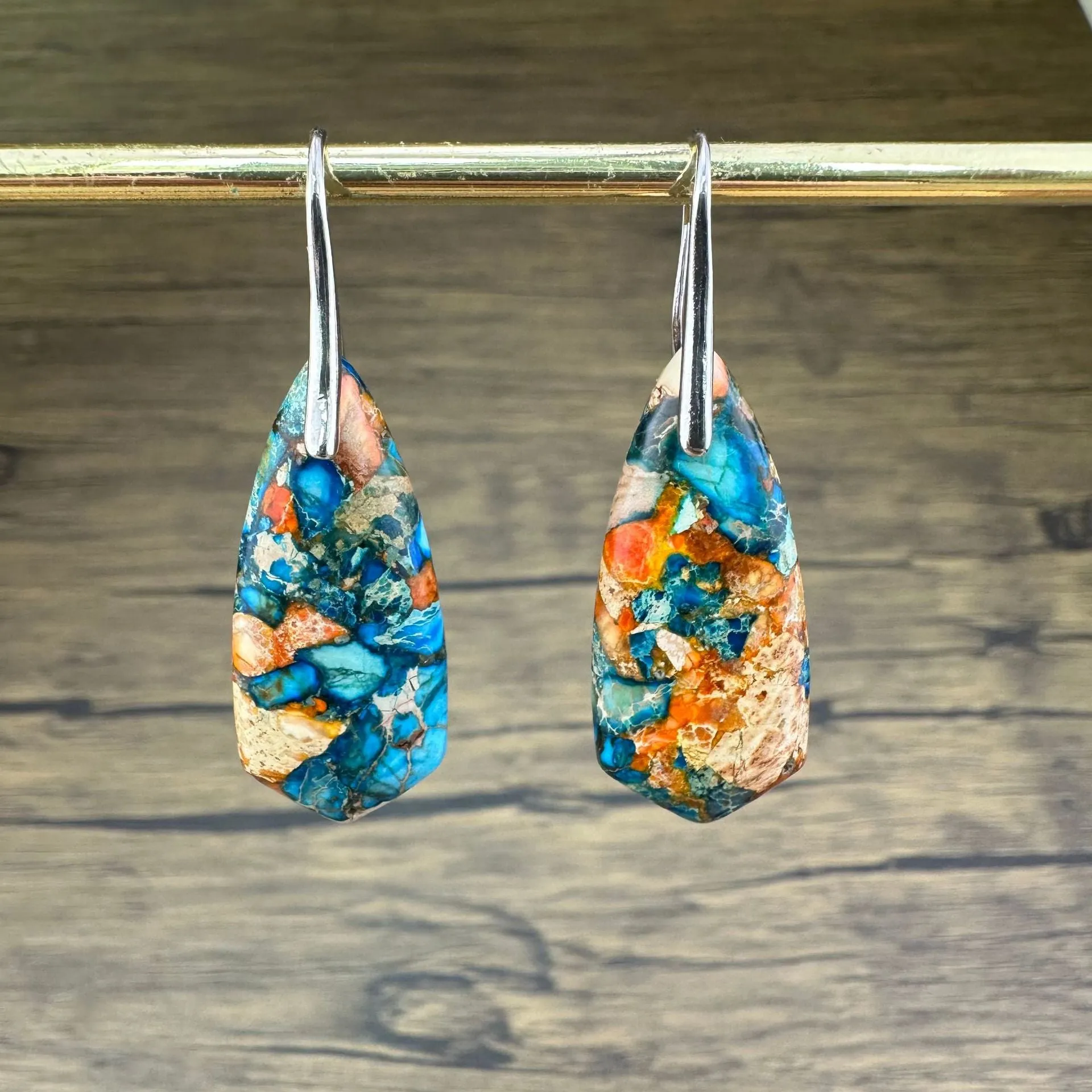 Colorful Imperial Jasper Cone-shaped Natural Stone Irregular Earrings