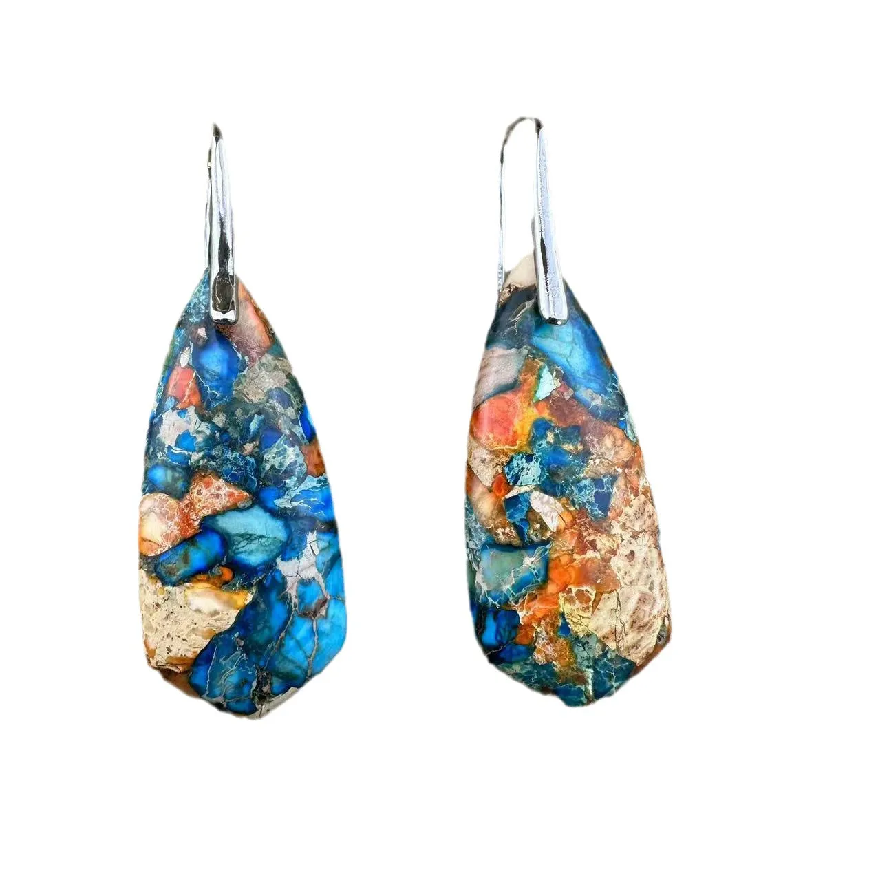 Colorful Imperial Jasper Cone-shaped Natural Stone Irregular Earrings