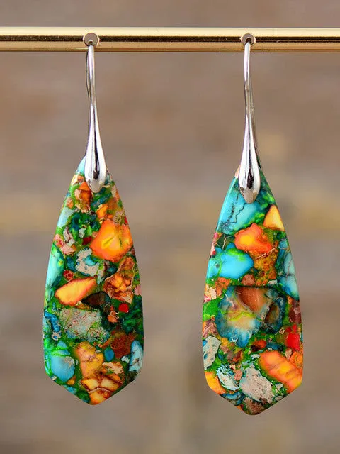 Colorful Imperial Jasper Cone-shaped Natural Stone Irregular Earrings