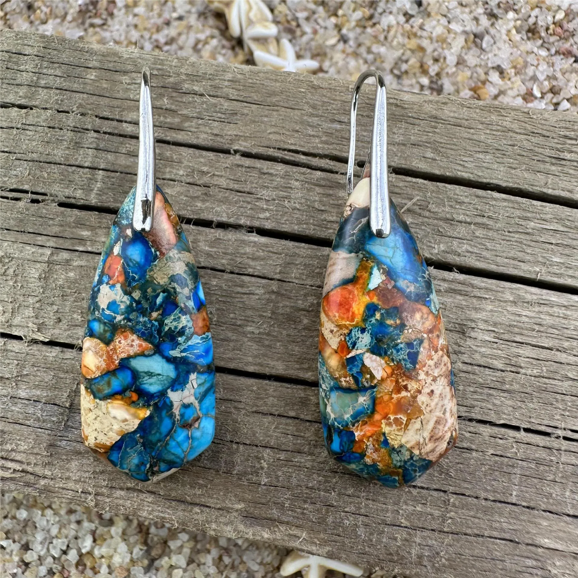 Colorful Imperial Jasper Cone-shaped Natural Stone Irregular Earrings