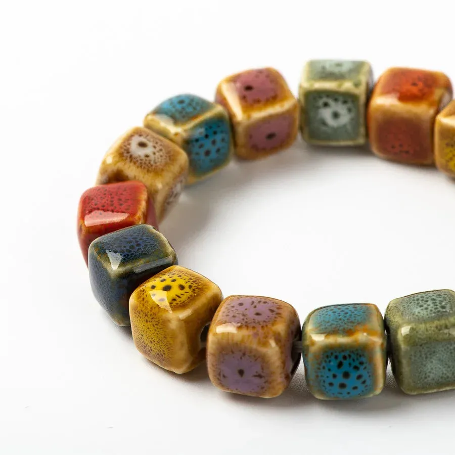 Colorful Unique Ceramic beads bracelets hand made DIY Artware Retro bracelet