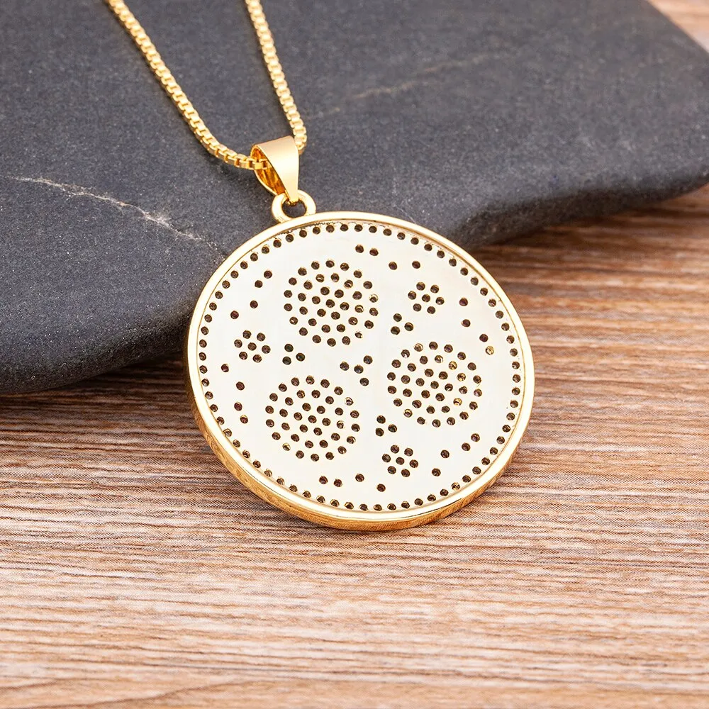 Combination Round Zircon Inlay Design Gold Plated Charm Bohemian Style Metal Tag Necklace
