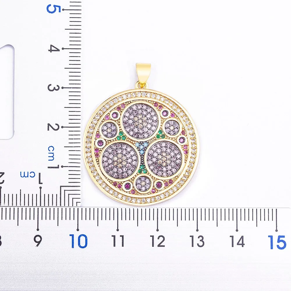 Combination Round Zircon Inlay Design Gold Plated Charm Bohemian Style Metal Tag Necklace