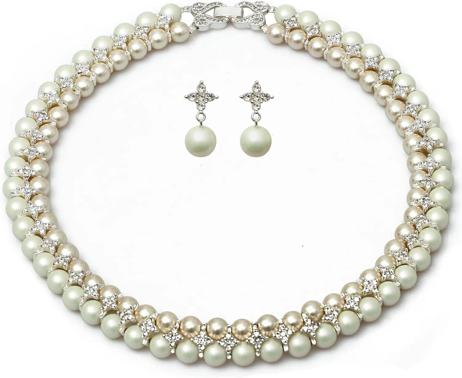 Costume Layered Twisted Gold Pearl Necklace Choker Chunky Glass Statement Pearl Necklace and Earring set, good gift for women Faux pearl necklace set imitation pearl necklace and earring