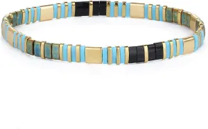 CQUAN CHI Blue Tila Bead Strand Bracelet Handmade Stack Friendship Charm Bracelet 06I
