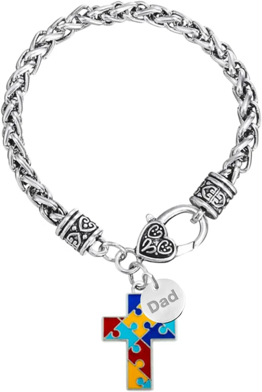 Cross Autism Bracelets for Women Adjustable Mom Grandma Dad Grandpa Jigsaw Puzzle Pendant Jesus God Heart Family Friends Stainless Steel