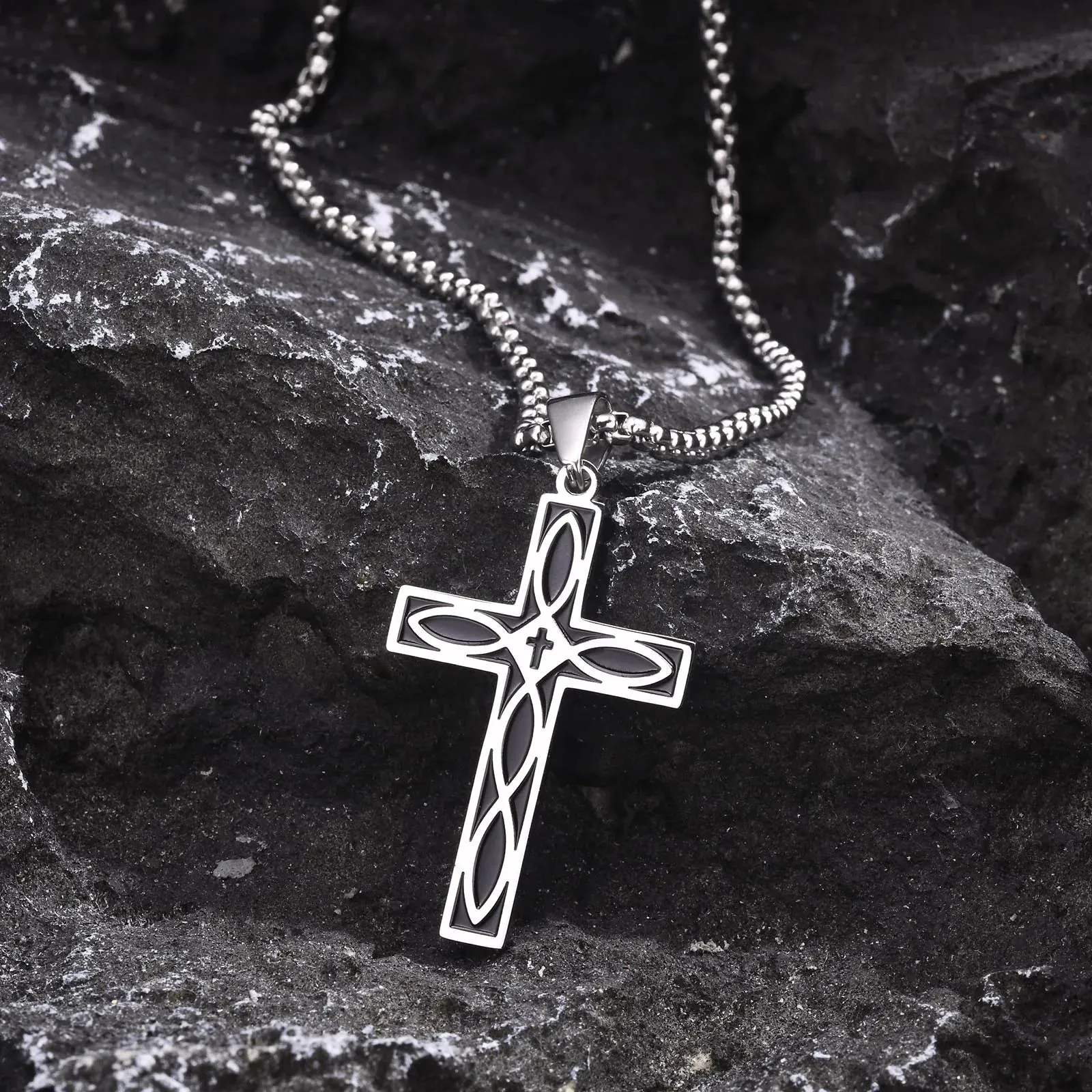 Cross Celtic Knot Necklaces for Men Boys,Rock Punk Staninless steel Collar