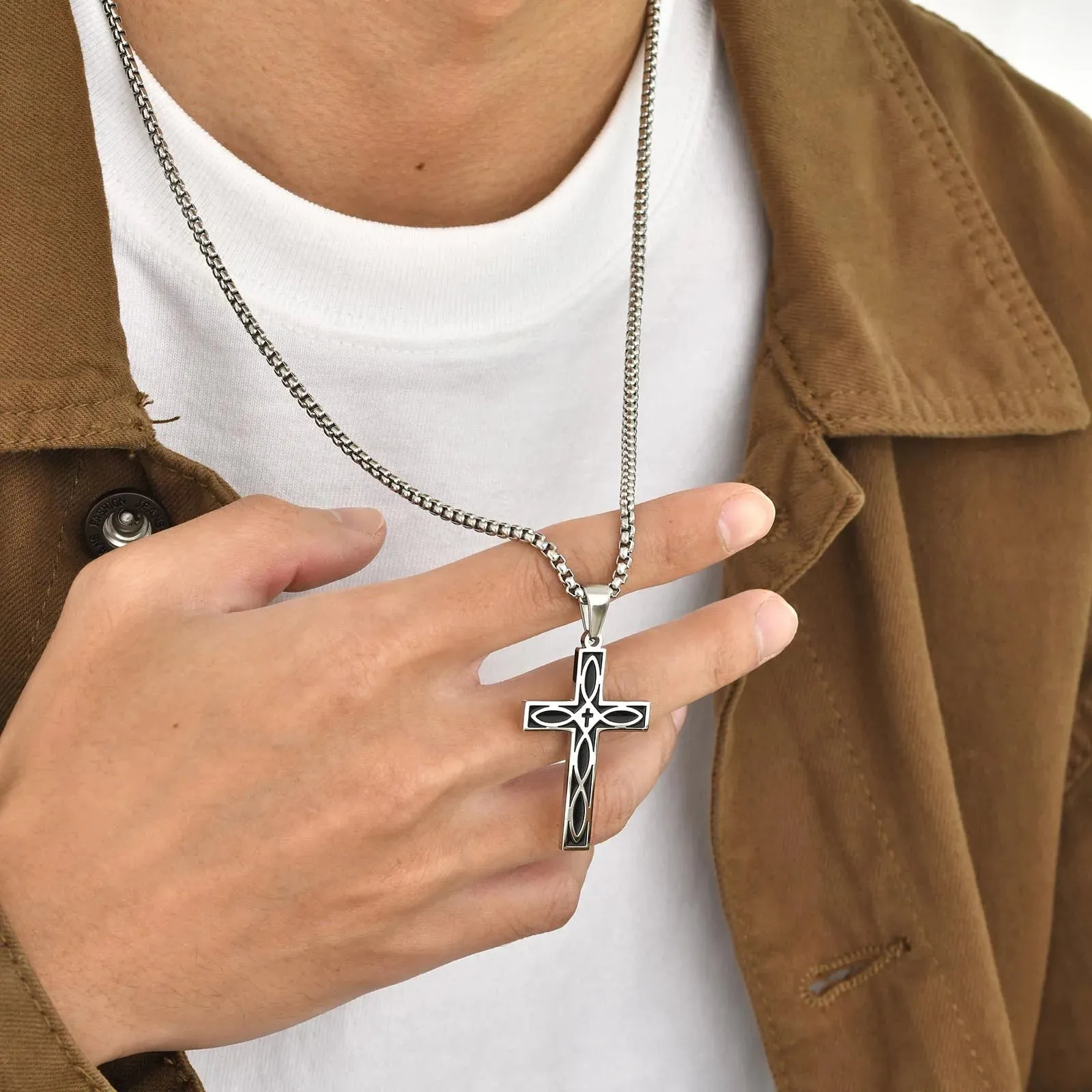 Cross Celtic Knot Necklaces for Men Boys,Rock Punk Staninless steel Collar