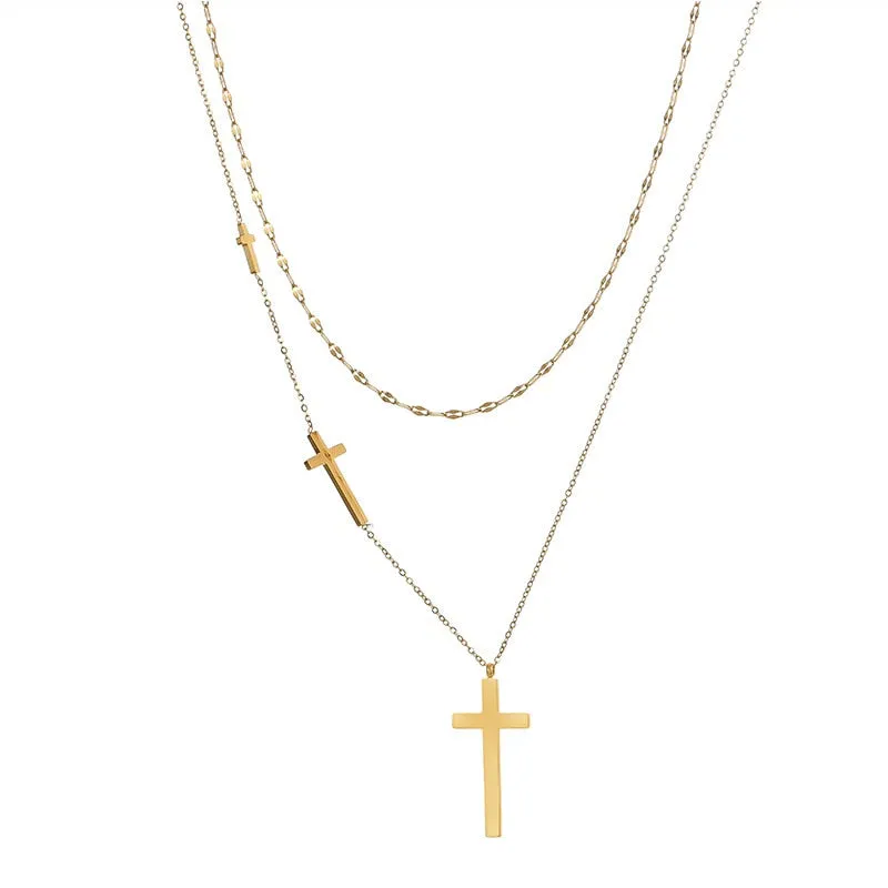 Cross Double Layer Necklace Female Chocker Simple Double Layer Cross Necklace