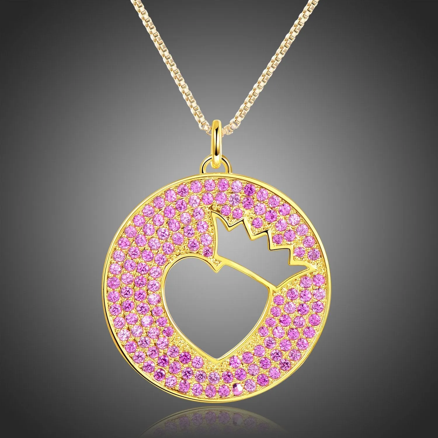 Crown Heart Hollow Round Pendant Necklace KPN0269