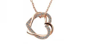Crystal Full Rhinestone Double Heart Pendant Necklace