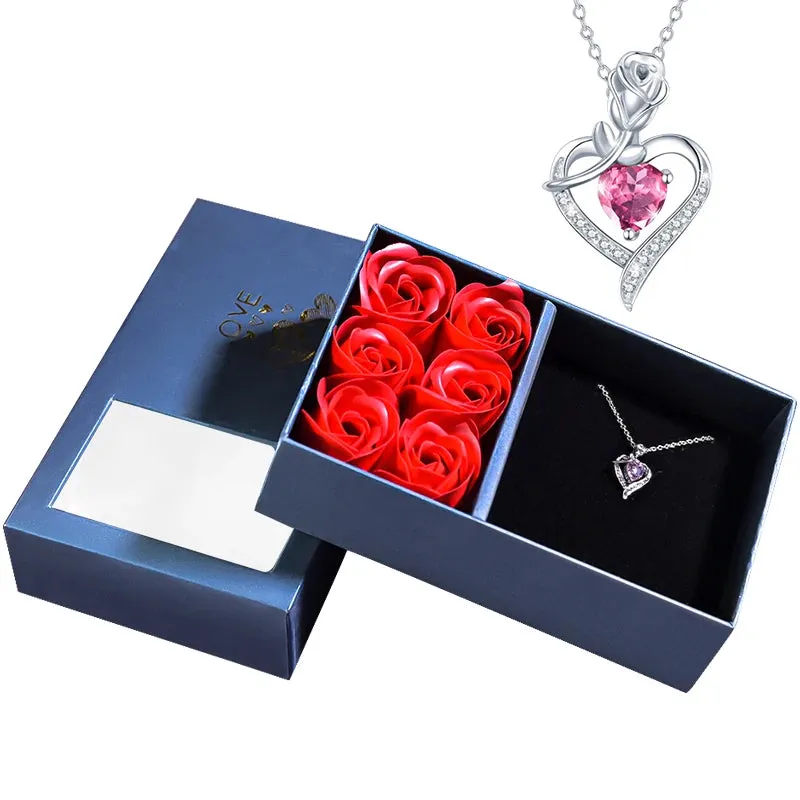Crystal Heart Pendant Necklace In Soap Eternal Rose Box Set Mother's Day Birthday Valentine Necklace Jewelry Gifts