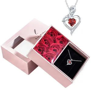 Crystal Heart Pendant Necklace In Soap Eternal Rose Box Set Mother's Day Birthday Valentine Necklace Jewelry Gifts