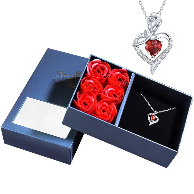 Crystal Heart Pendant Necklace In Soap Eternal Rose Box Set Mother's Day Birthday Valentine Necklace Jewelry Gifts