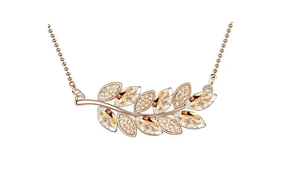 Crystal Leaf Pendant Necklace