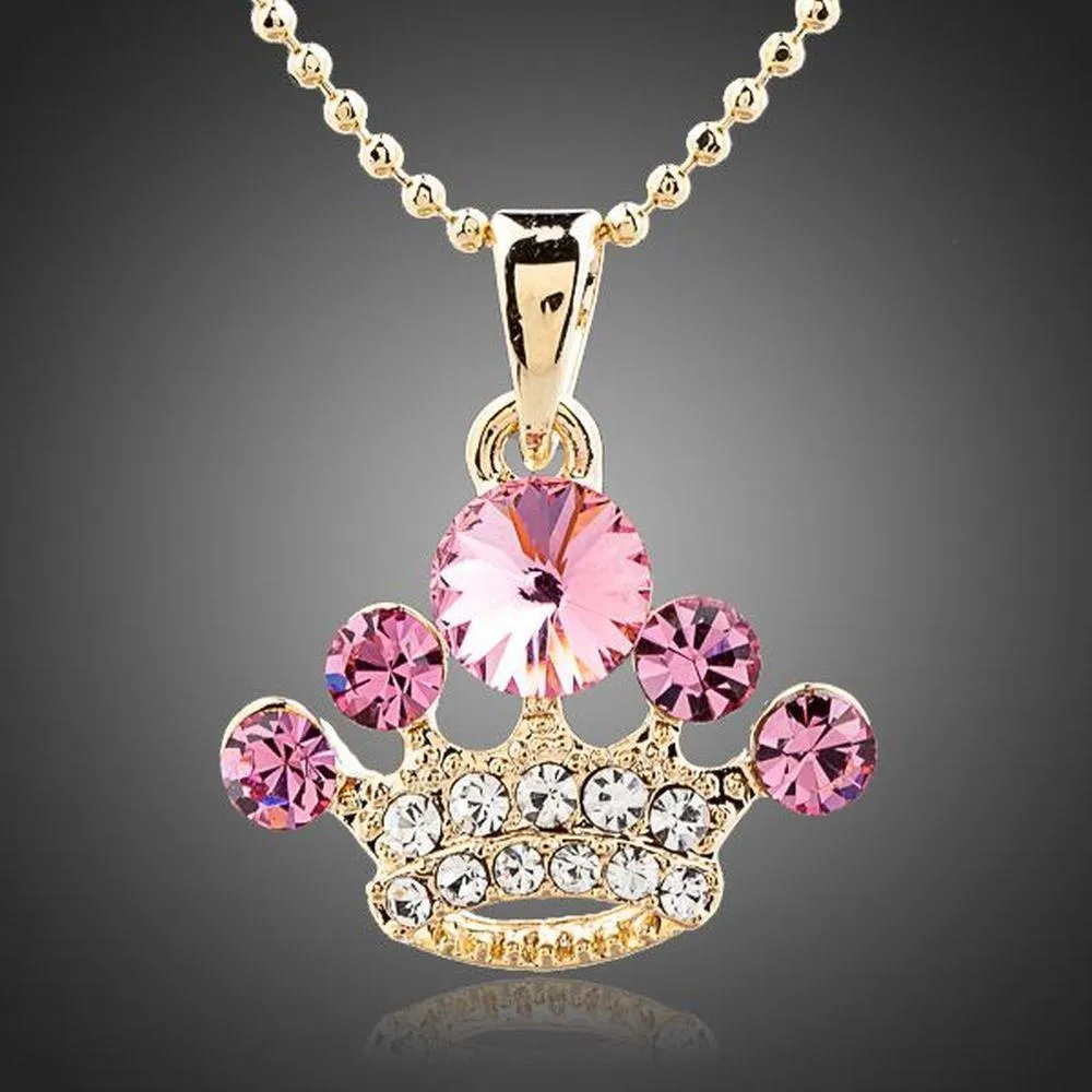 Crystal Pink Crown Necklace