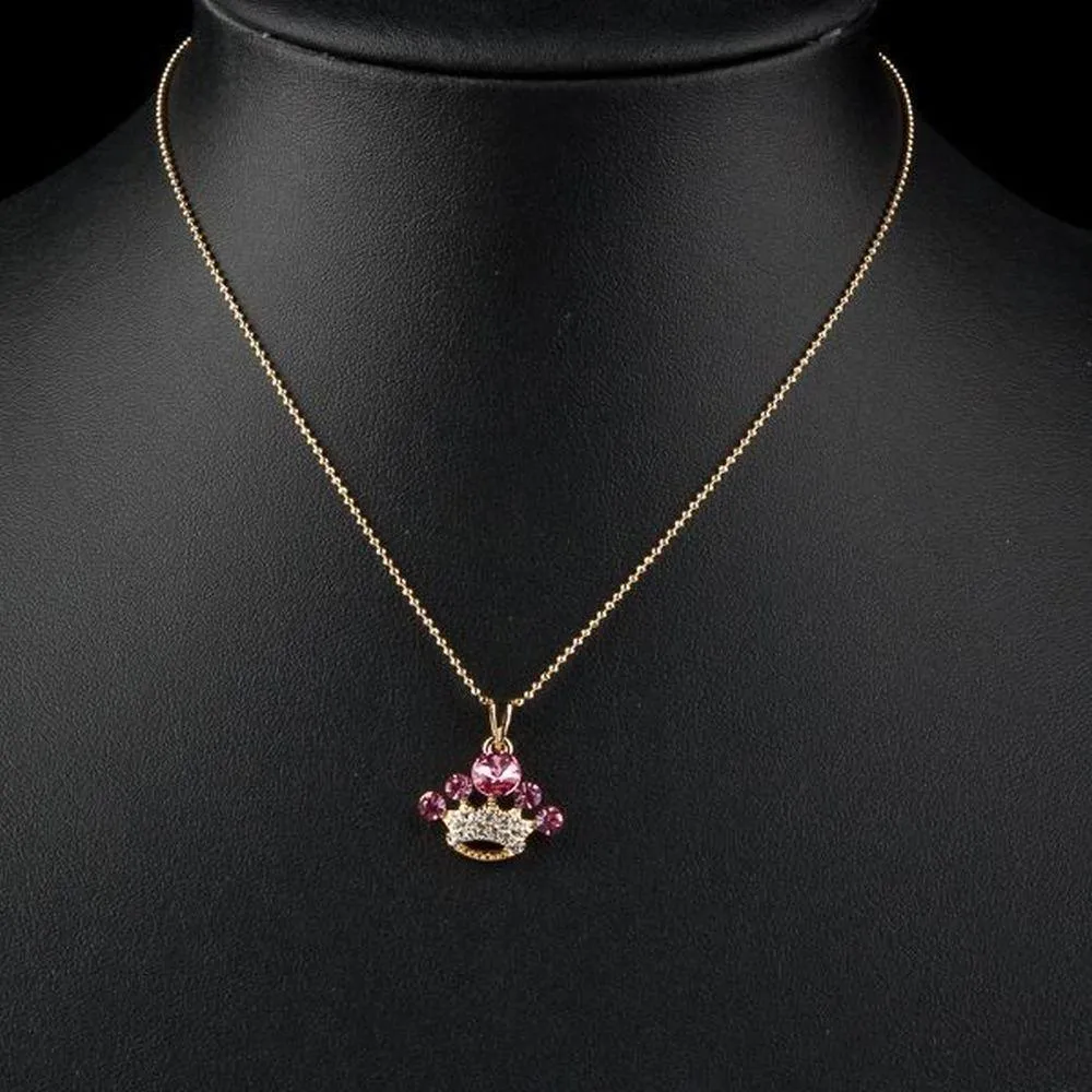 Crystal Pink Crown Necklace