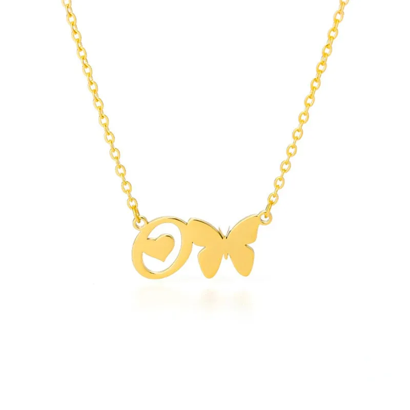 Cute Letter Butterfly Heart Necklace For Women