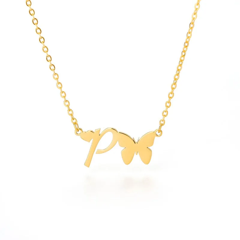 Cute Letter Butterfly Heart Necklace For Women