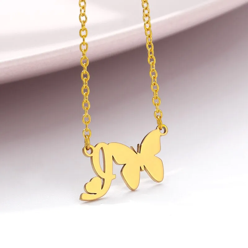 Cute Letter Butterfly Heart Necklace For Women