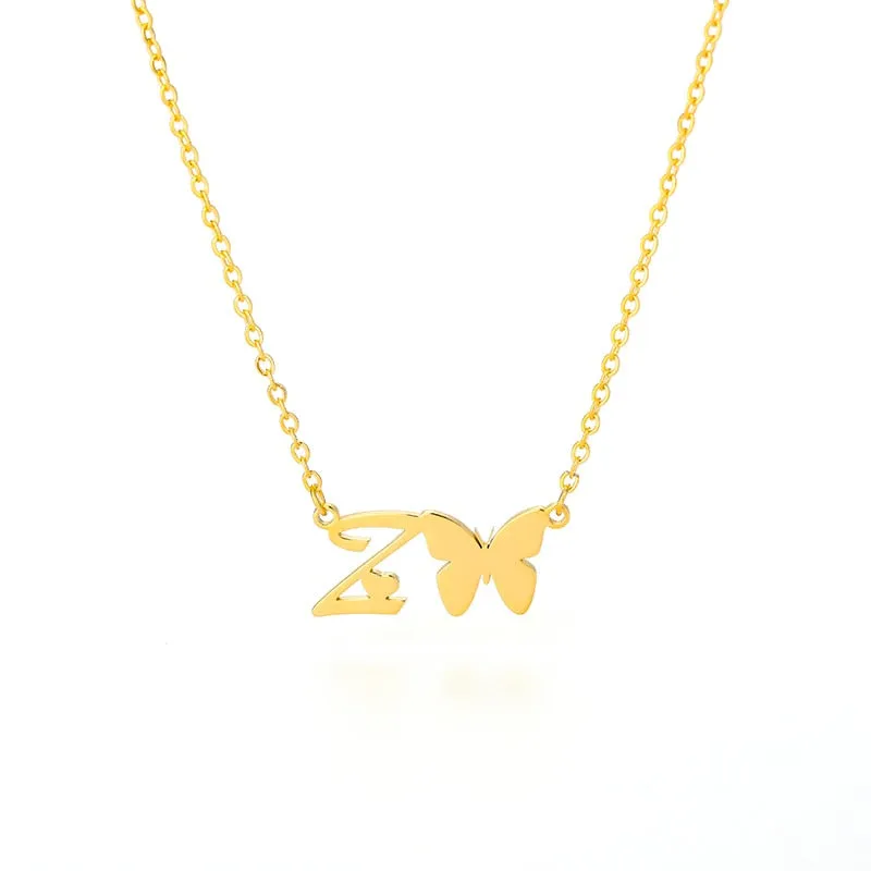 Cute Letter Butterfly Heart Necklace For Women