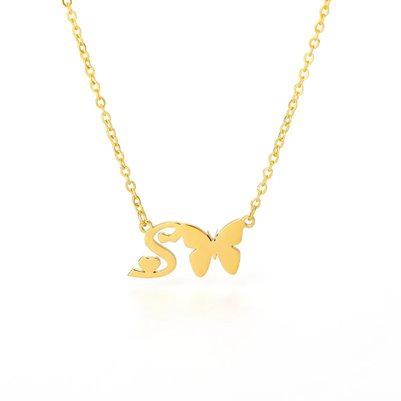 Cute Letter Butterfly Heart Necklace For Women