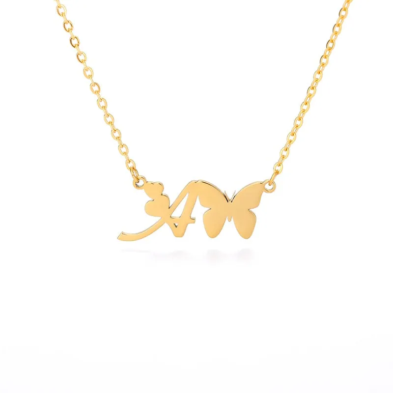 Cute Letter Butterfly Heart Necklace For Women