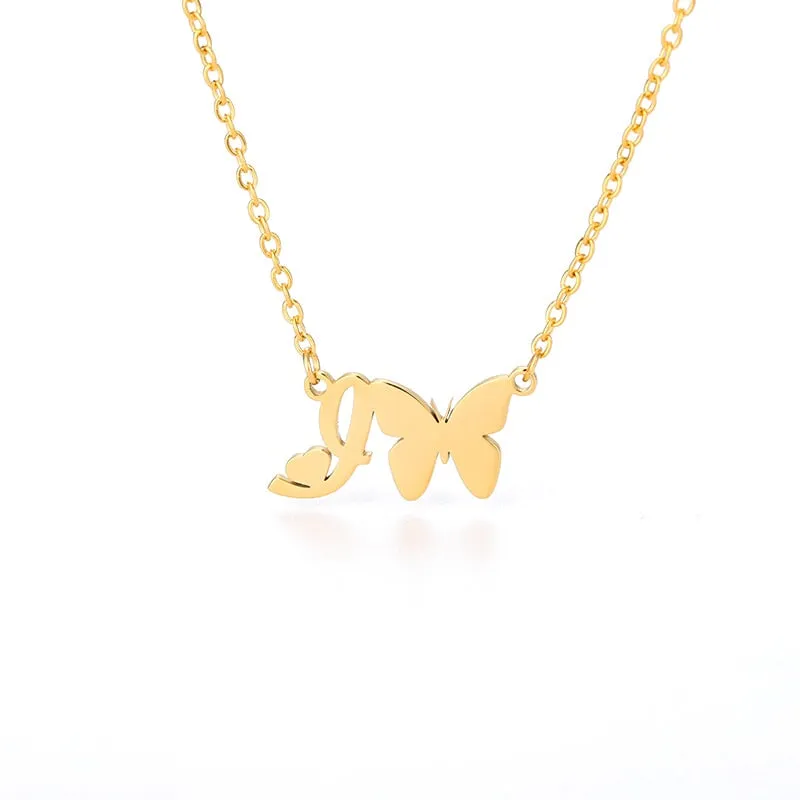 Cute Letter Butterfly Heart Necklace For Women